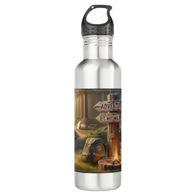 Adventure Campfire Water Bottle – BYO Marshmallows Edelstahlflasche (Vorderseite)