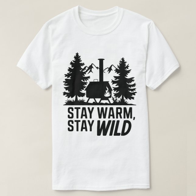 Adventure Camping Wood Stove Kabine Kunstwerk T-Shirt (Design vorne)