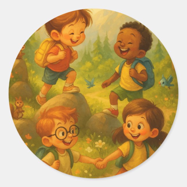 Adventure Crew - Rundwandersticker für Kinder Runder Aufkleber (Vorderseite)