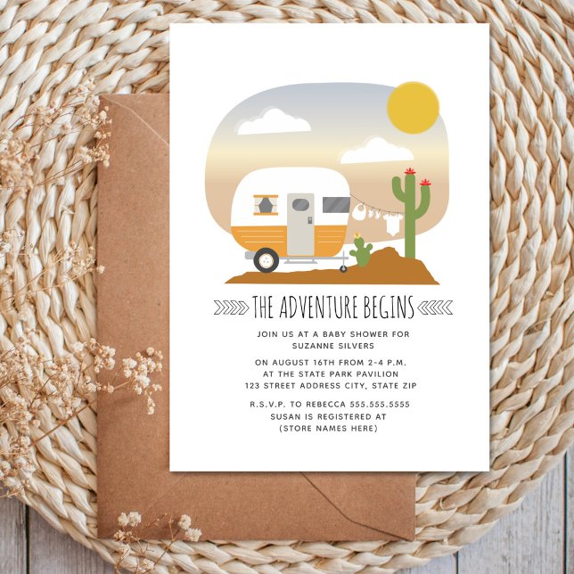 Adventure Desert Yellow Camper Neutral Baby Shower Einladung (Von Creator hochgeladen)
