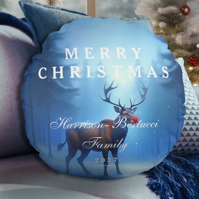 Adventure Editable Winter Wonderland Weihnachten Rundes Kissen (Von Creator hochgeladen)