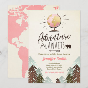 Adventure erwartet Baby Dusche laden Vintag Girl e Einladung