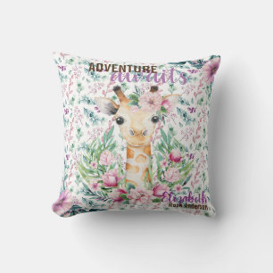 Adventure erwartet Baby GIRAFFE Lila Blütenbezeich Kissen