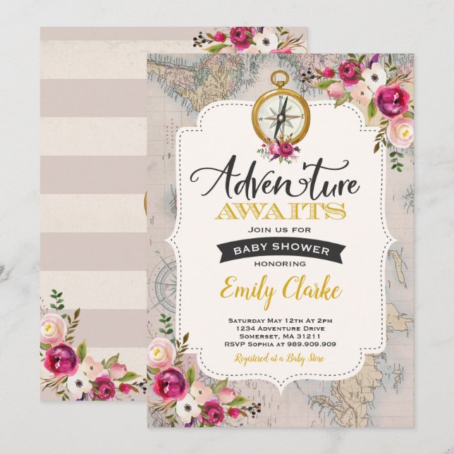 Adventure erwartet Baby Shower Einladung Karte Dus (Vorne/Hinten)