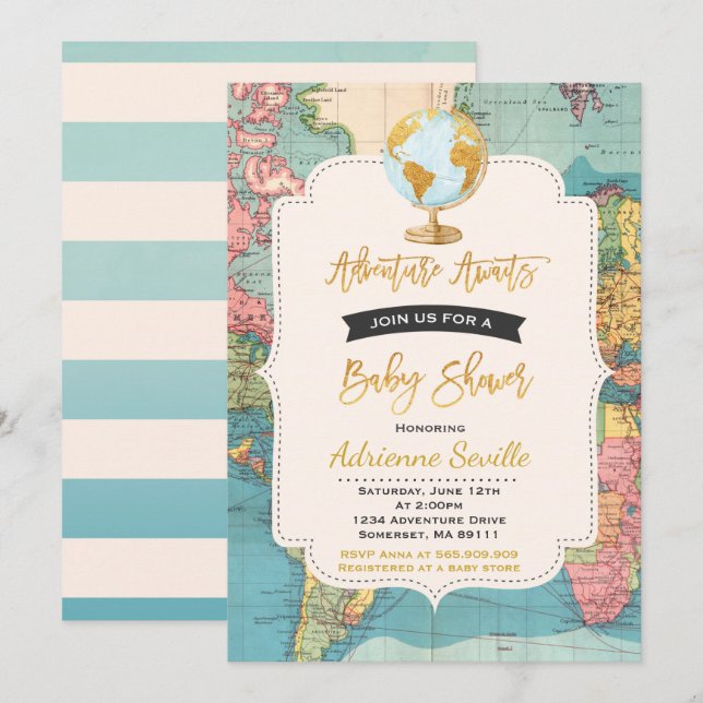 Adventure erwartet Baby Shower Einladung Karte Dus (Vorne/Hinten)