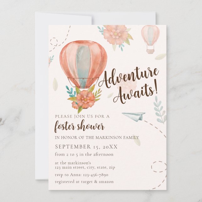 Adventure erwartet Foster Baby Shower Neutral Einladung (Vorderseite)