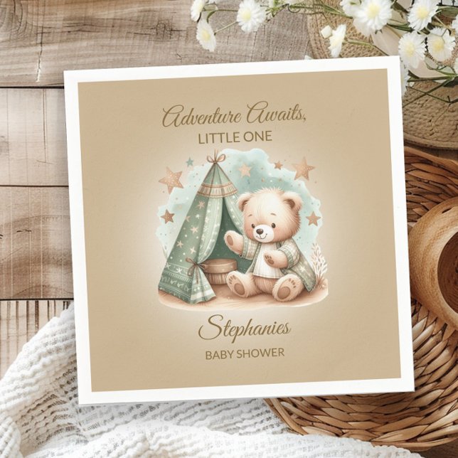 Adventure erwartet Gender Neutral Bear Baby Serviette (Teddy bear "Adventure Awaits" baby shower paper napkins)