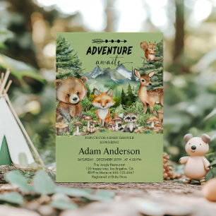 Adventure erwartet Green Woodland Baby Shower Einladung