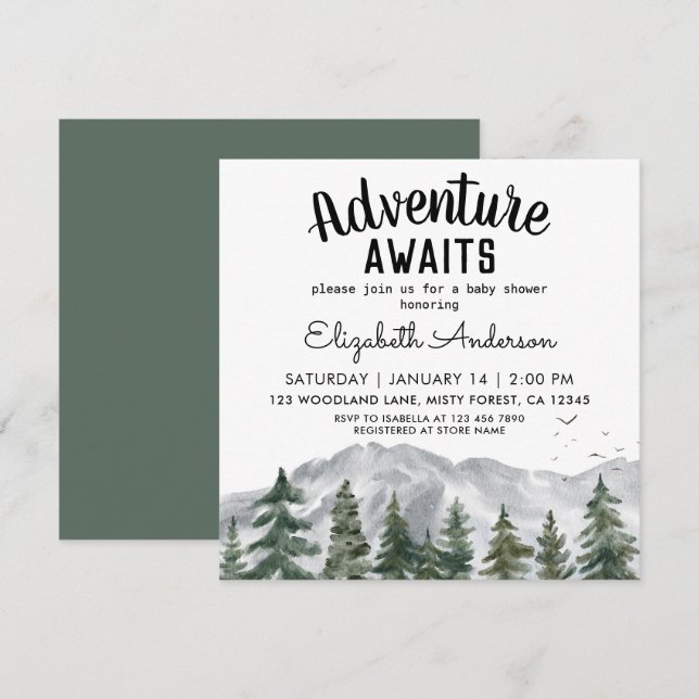 Adventure erwartet Misty Forest Boy Baby Shower Einladung (Vorne/Hinten)