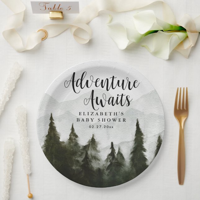 Adventure erwartet Misty Mountains Baby Shower Pappteller (Hochzeit)