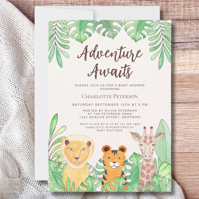 Adventure erwartet Safari Animals Baby Shower Einladung (Von Creator hochgeladen)