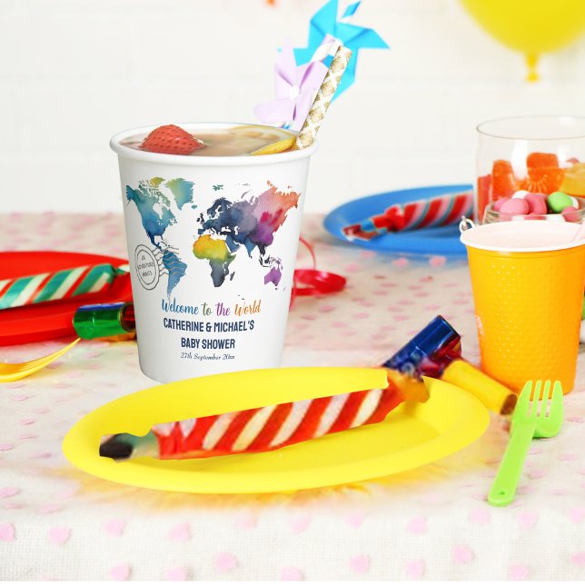 Adventure erwartet World Map Travel Baby Shower Pappbecher (Von Creator hochgeladen)