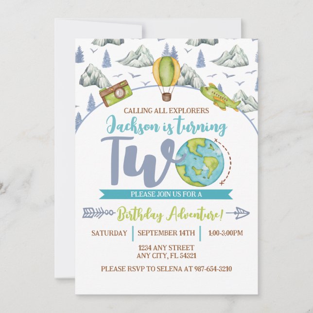 Adventure Explorer 2nd Birthday Invitation (Devant)