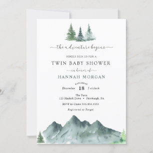 Adventure fängt Twin Baby Shower an Einladung
