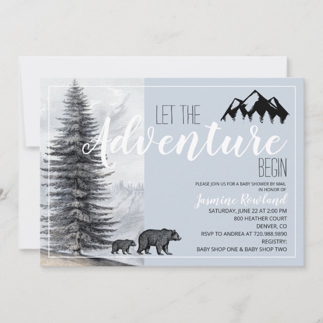 Adventure fängt Woodland Bear Baby Shower by Mail  Einladung (Vorderseite)