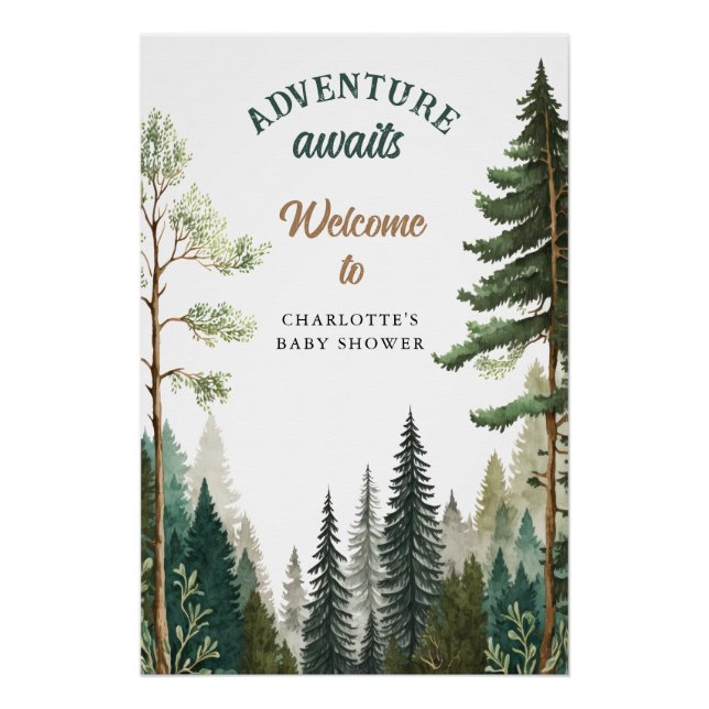Adventure Forest Rustic Baby Dusche Begrüßungszeic Poster (Vorderseite)