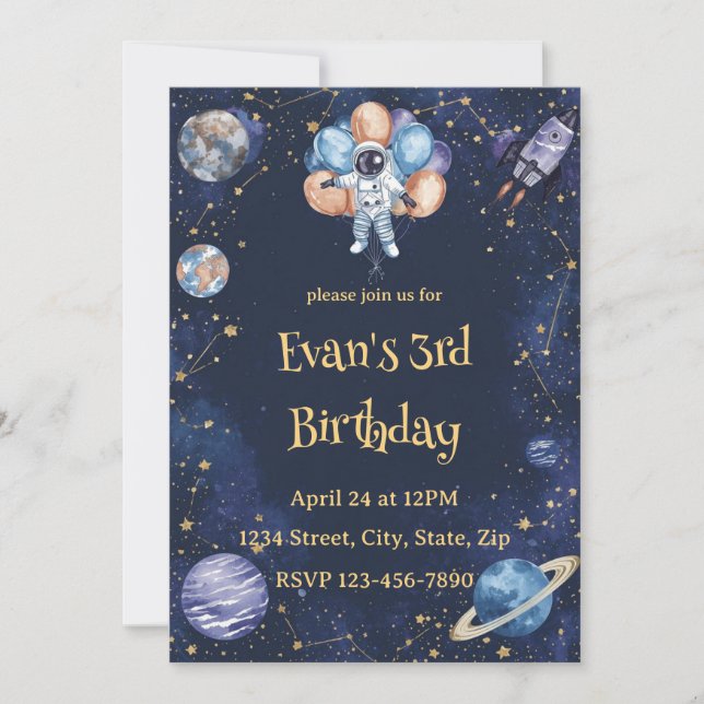 Adventure Galaxy Birthday Invitation | Astronaut Einladung (Vorderseite)