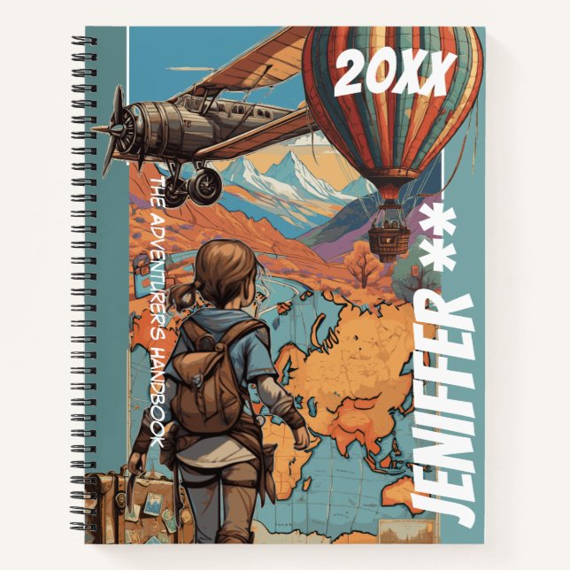Adventure Girl Notebook, Personalisiertes Reisethe Notizbuch (Vorderseite)