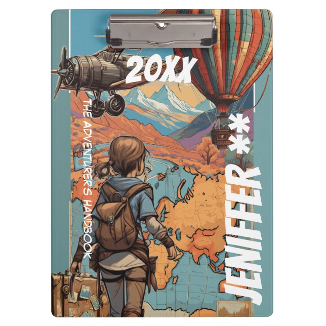 Adventure Girl, Personalisiertes Reisethema Klemmbrett (Vorderseite)