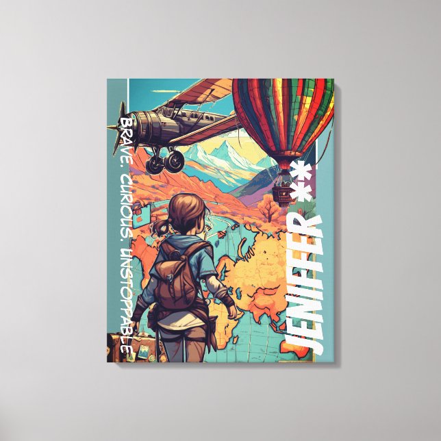 Adventure Girl, Personalisiertes Reisethema Leinwanddruck (Vorderseite)