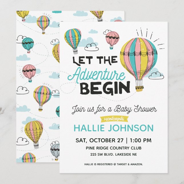 Adventure Hot Air Balloon Douche Invitation (Devant / Derrière)