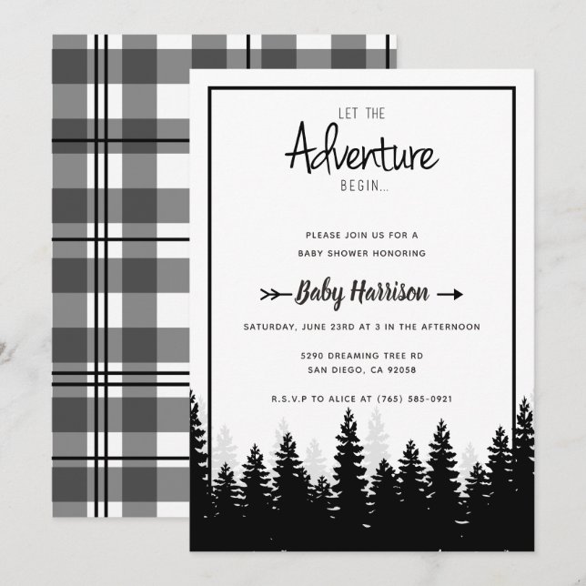 Adventure Invitation Baby Shower Babydusche Tree Einladung (Vorne/Hinten)