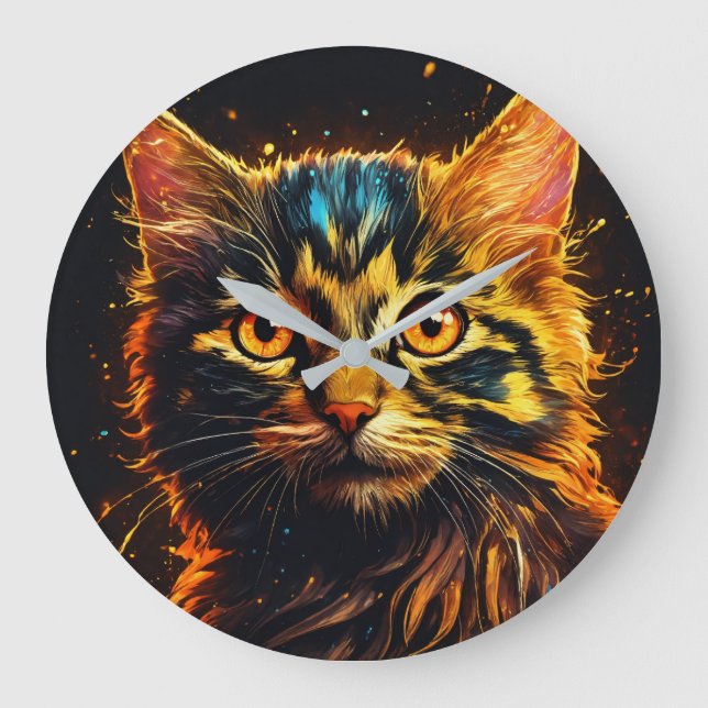 Adventure Kitten Wall Clock für Felinfans Große Wanduhr (Vorderseite)