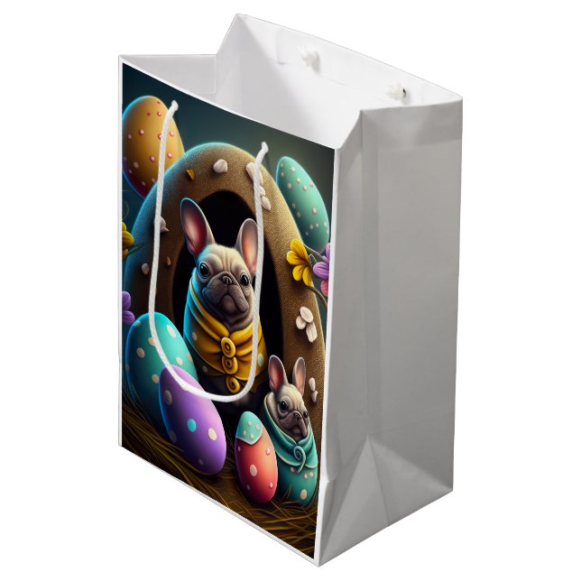 Adventure Mops mit Ostereiern Ein festlicher und N Mittlere Geschenktüte (Vorderseite Schrägansicht)