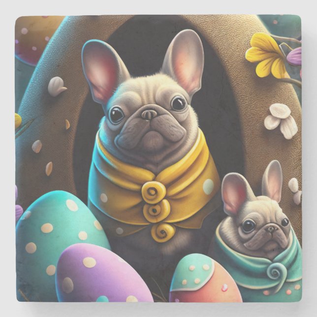Adventure Mops mit Ostereiern Ein festlicher und N Steinuntersetzer (Vorderseite)