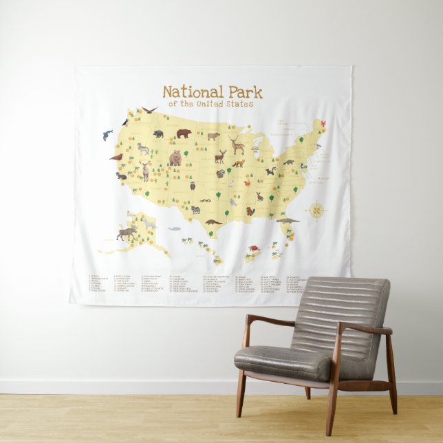 Adventure National Park Map Woodland Kinderzimmer Wandteppich (Beispiel (Horizontal))