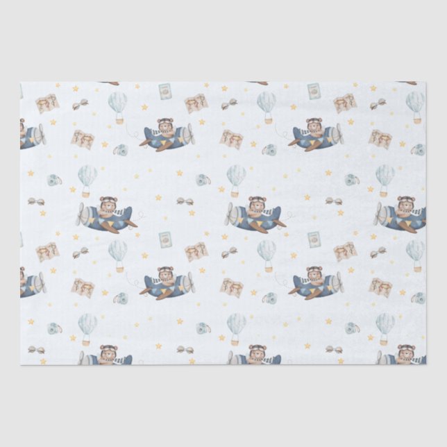 Adventure Niedlich Aviation Bear Blue Flugzeug Dec Seidenpapier (Vorderseite)