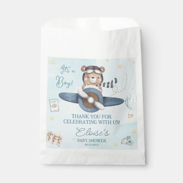 Adventure Niedlich Bear Blue Flugzeug Oh Boy Baby  Geschenktütchen (Vorderseite)