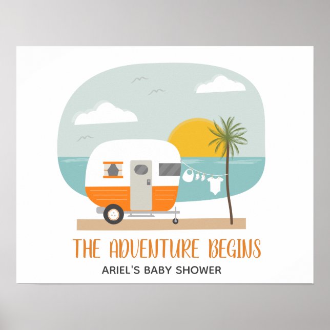 Adventure Orange Beach Camper Neutral Baby Shower Poster (Vorne)