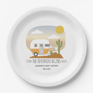Adventure Orange Camper Clothesline Babydusche Pappteller