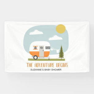 Adventure Orange Retro Camper Neutral Baby Dusche Banner