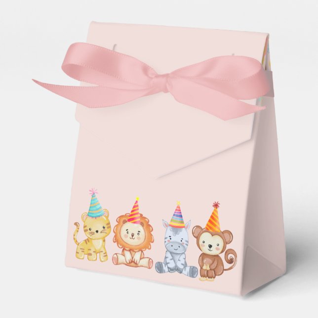 Adventure Party Animals Peach Pink Safari Geburtst Geschenkschachtel (Vorderseite)