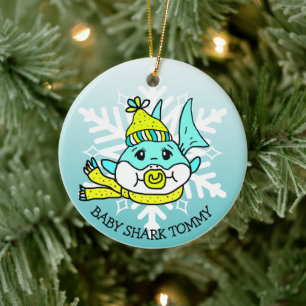 Adventure Personalisierte Baby Shark und Snowflake Keramik Ornament