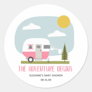 Adventure Pink Camper Clothesline Babydusche Runder Aufkleber