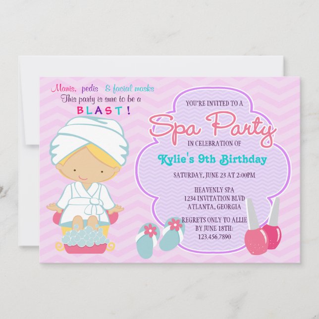 Adventure Pink Lila Wellness-Center Pampering Birt Einladung (Vorderseite)