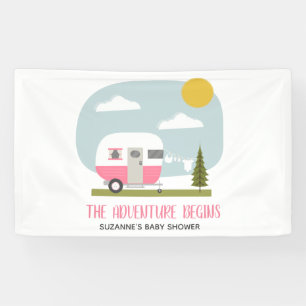 Adventure Pink Retro Camper Girl Babydusche Banner