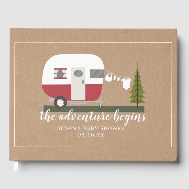 Adventure Retro Camper Trailer Neutral Baby Shower Gästebuch (Vorderseite)
