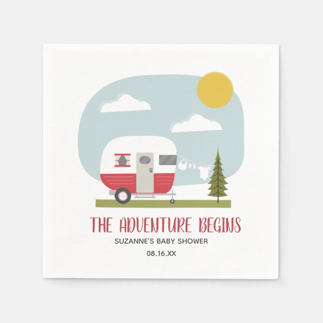 Adventure Retro Red Camper Neutral Baby Shower Serviette (Vorderseite)