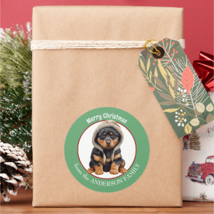 Adventure Rottweiler Puppy in Winter Hat Weihnacht Runder Aufkleber