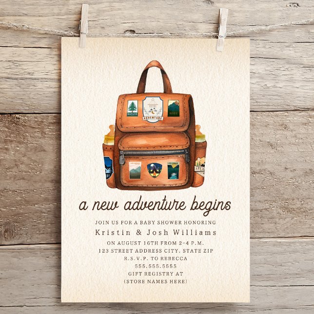 Adventure Ruckpack + Flaschen Woodland Babydusche Einladung (Von Creator hochgeladen)