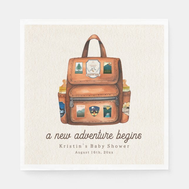 Adventure Ruckpack + Flaschen Woodland Babydusche Serviette (Vorderseite)