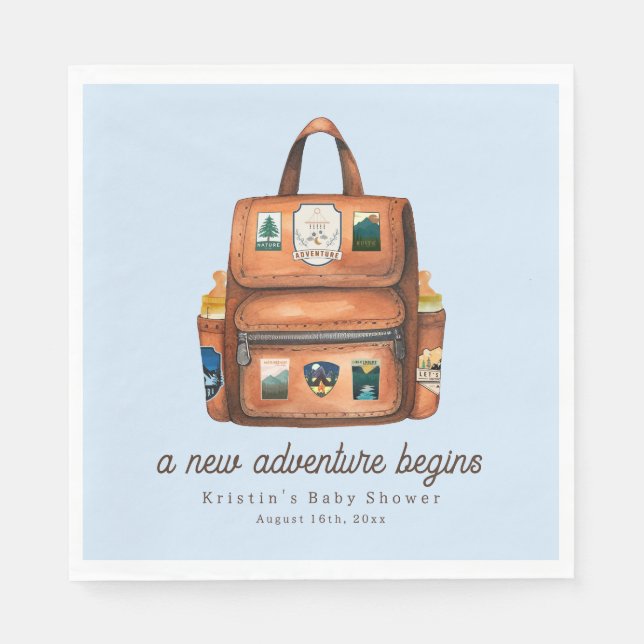 Adventure Rucksack + Flaschen Blue Baby Dusche Serviette (Vorderseite)