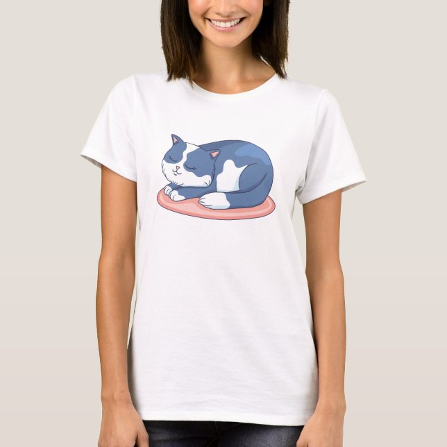 Adventure Sleeping Cartoon Cat T-Shirt (Vorderseite)