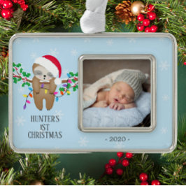 Adventure Sleeping Slots Erstes Weihnachtsfest Fot Rahmen-Ornament Silber