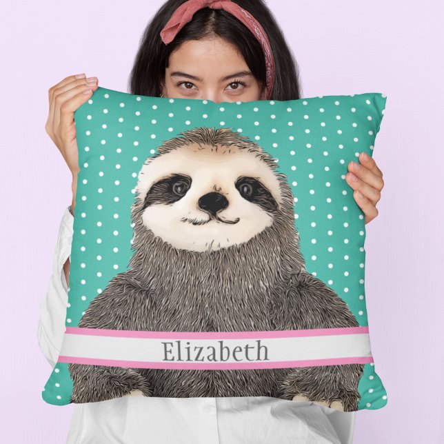 Adventure Sloth Aquamarin Name Kids Room Animal Kissen (Von Creator hochgeladen)