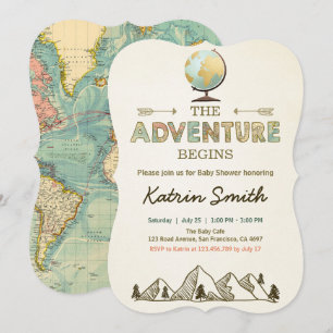 Adventure startet Baby Dusche Einladung Globe Kart